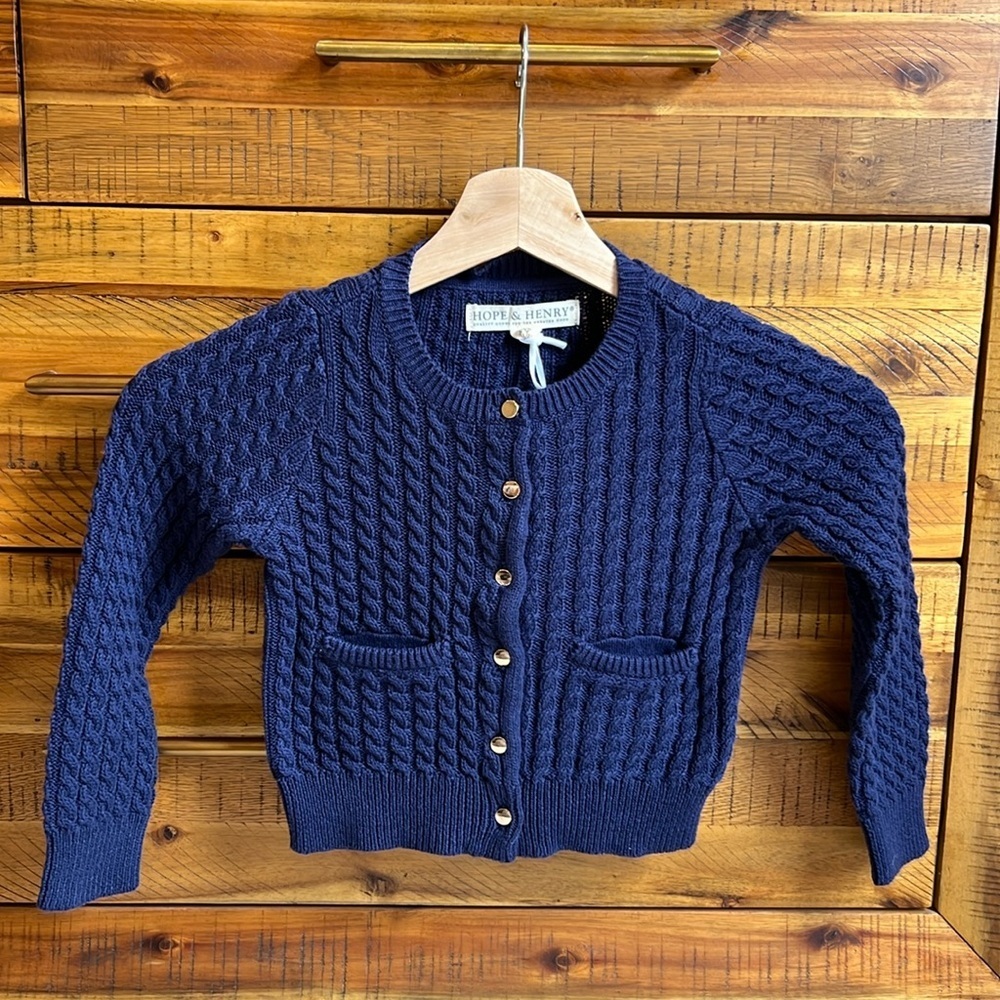 NWT Hope & Henry Girls Classic Cable Organic Cardigan